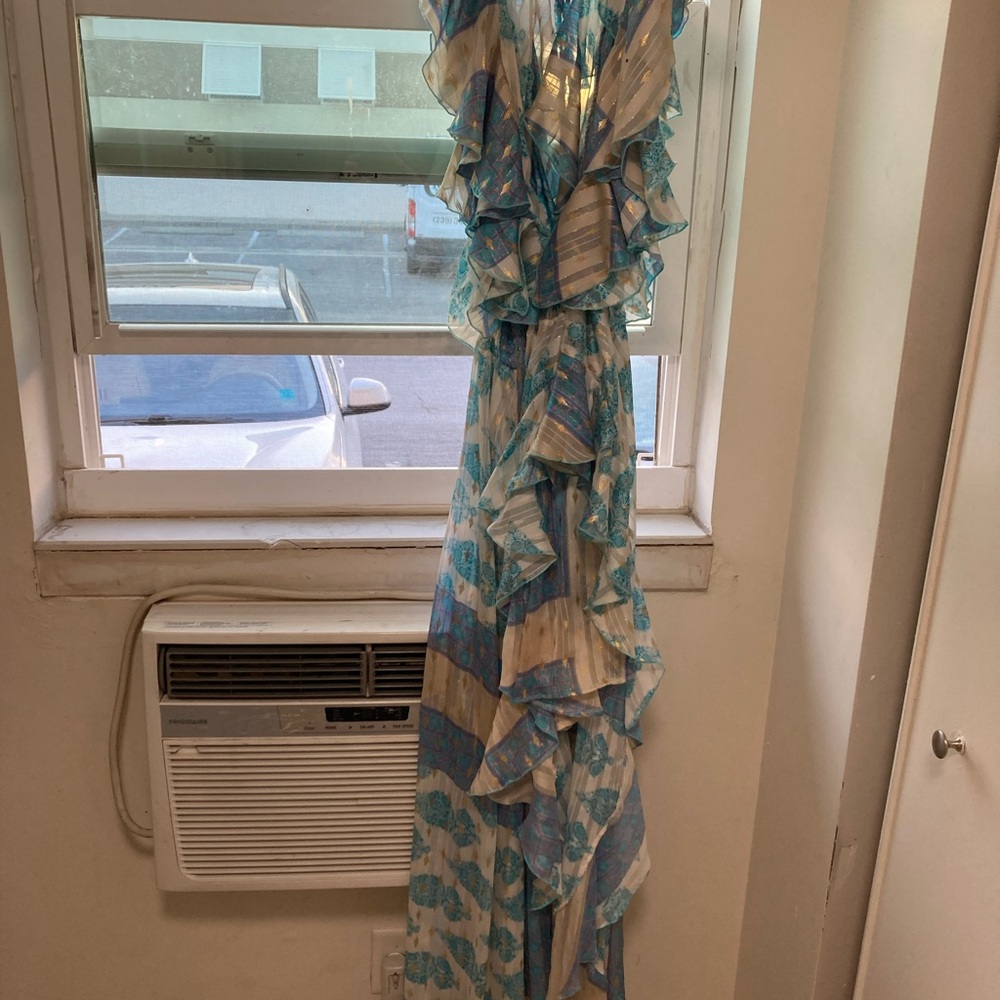 Blue and White Floral Ruffle Dress